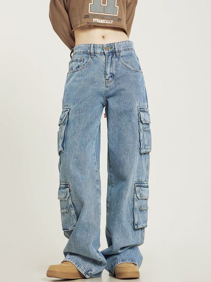 Jean – Retro Gewaschene Damen-Latzhose mit Mehreren Taschen
