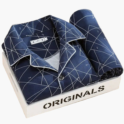 Herren Schlafanzug Set – Klassisches Design mit Weizenmuster, Langarm, Bequeme Nachtwäsche