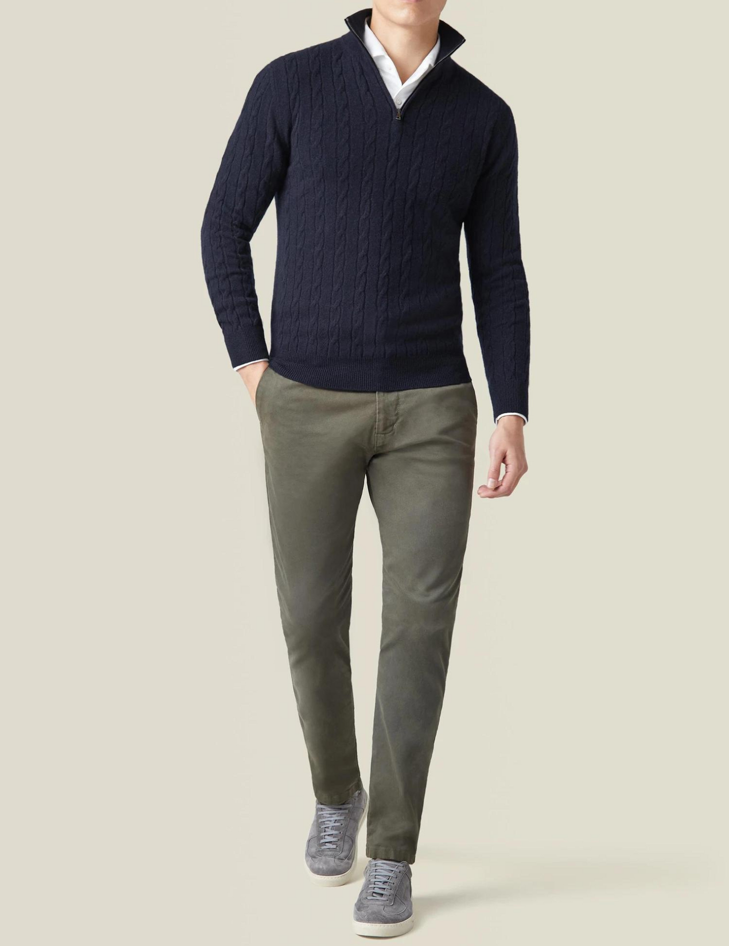 Herren Zopfmuster Pullover mit Reißverschluss – Klassischer Strickstil für Business & Freizeit