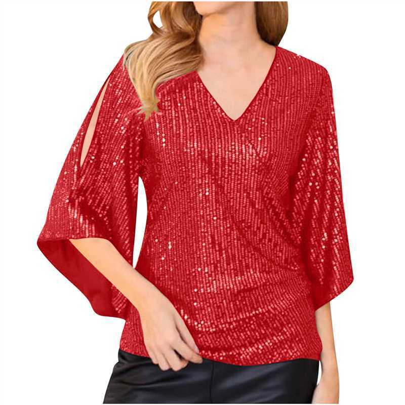 Alice – Pailletten T-Shirt für Damen, Kurzarm, mittellang