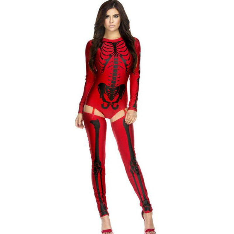 Damen Halloween Skelett Overall Kostüm für Party & Karneval