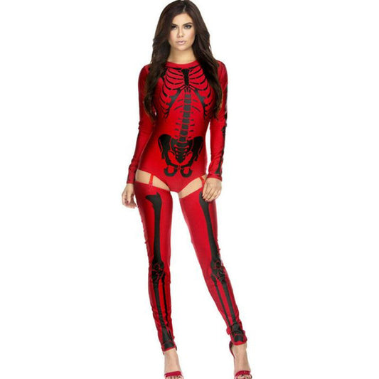 Damen Halloween Skelett Overall Kostüm für Party & Karneval