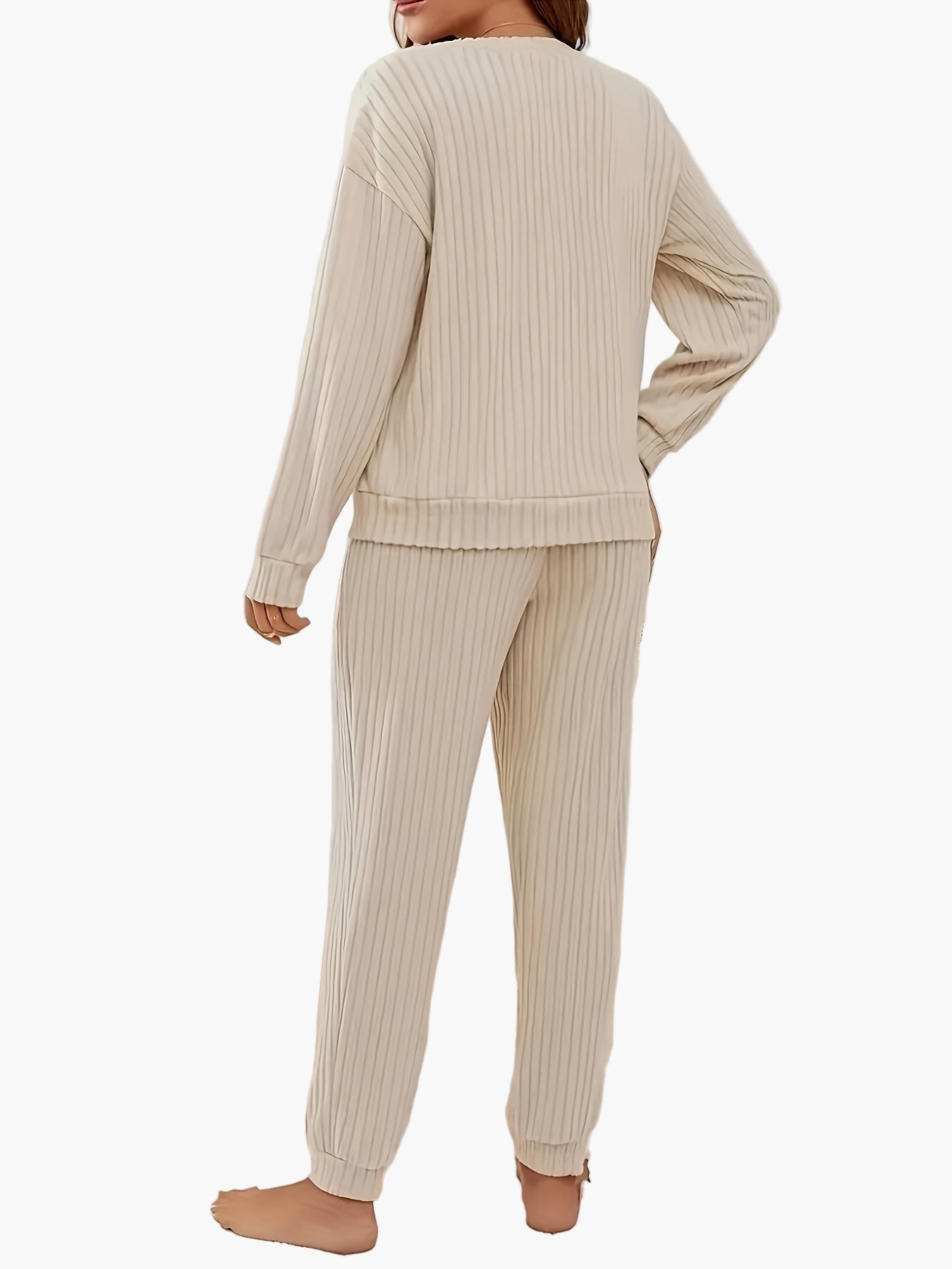 Damen Kuscheliger Zweiteiler Lounge-Set mit Strickmuster – Bequemer Freizeit Hausanzug