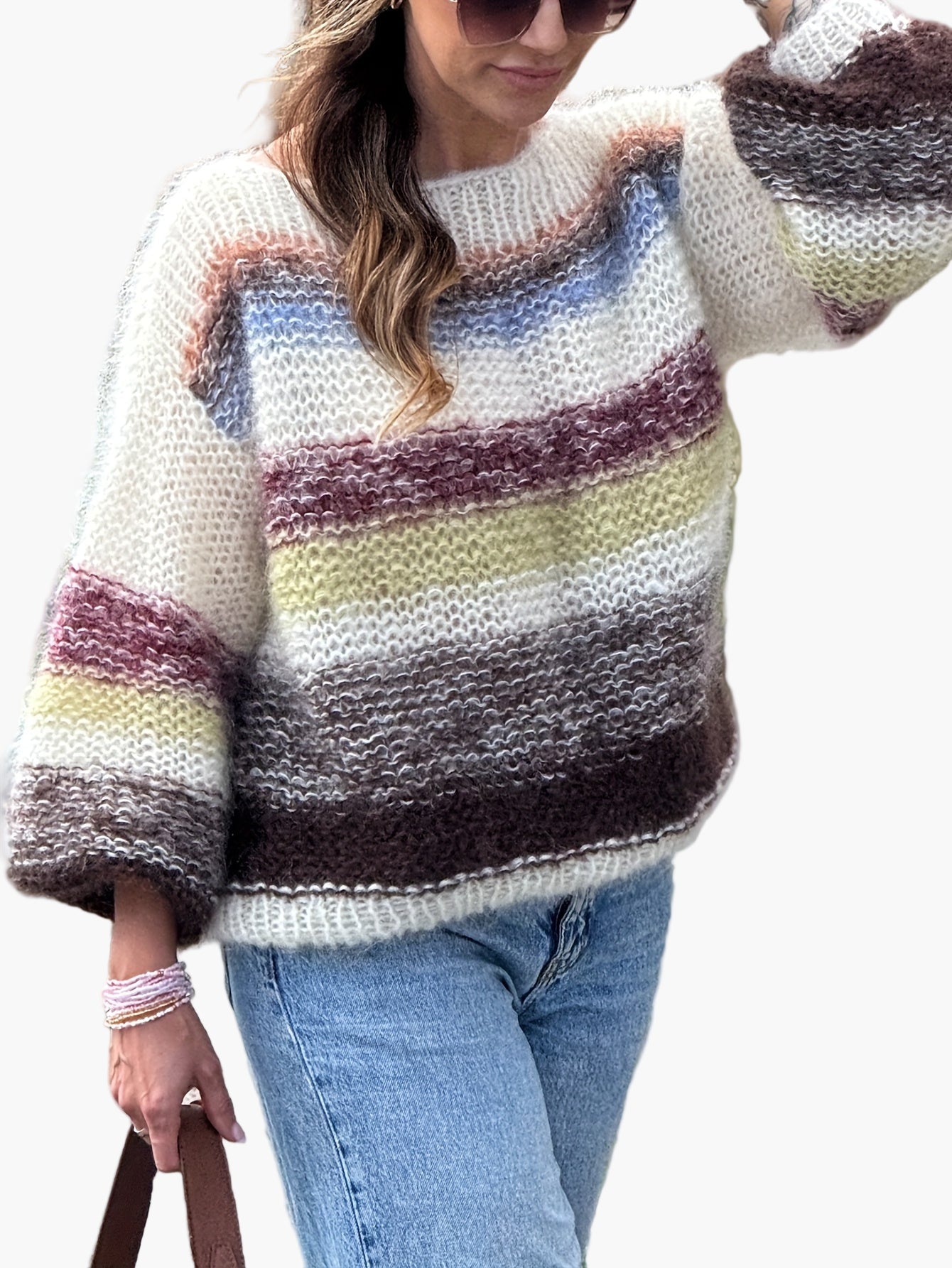 Damen Eleganter Strickpullover mit Streifenmuster für Herbst und Winter – Bequemer Freizeit-Look