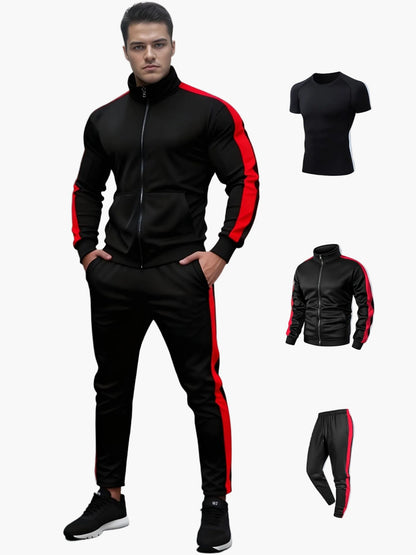 Herren Trainingsanzug Set Sport Freizeit Fitness – 3-teiliges Outfit mit Jacke, T-Shirt und Hose, Regular Fit, Perfekt für Gym und Alltag