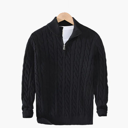 Herren Strickpullover mit Zopfmuster – Stilvoller Halbzip für Büro und Freizeit
