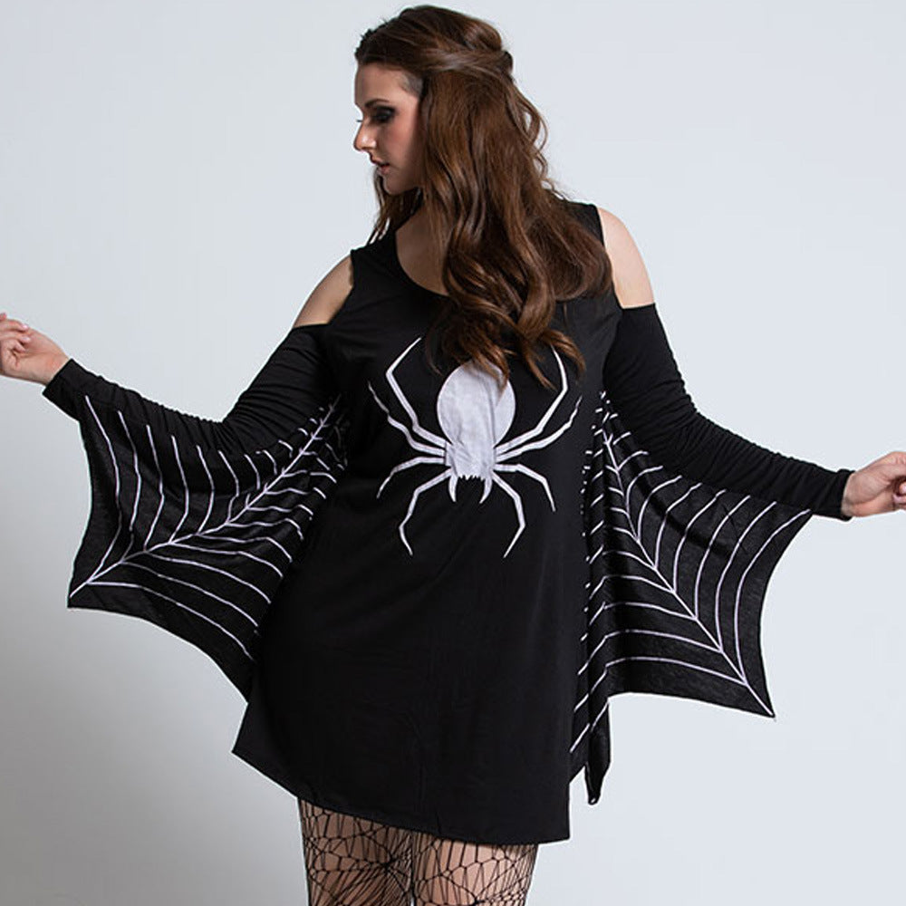 Damen Halloween Spinnenkostüm Kleid mit Spinnennetz-Flügeln – Perfekt für Halloween-Partys & Verkleidungen