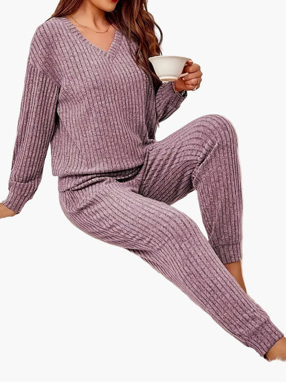 Damen Kuscheliger Zweiteiler Lounge-Set mit Strickmuster – Bequemer Freizeit Hausanzug