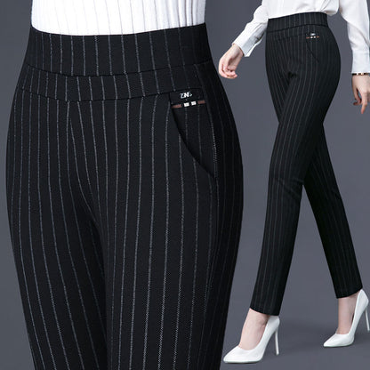 Imogen – Elastische Damenhose mit hohem Bund und Streifenmuster