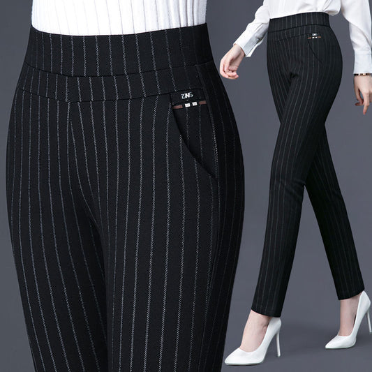 Imogen – Elastische Damenhose mit hohem Bund und Streifenmuster