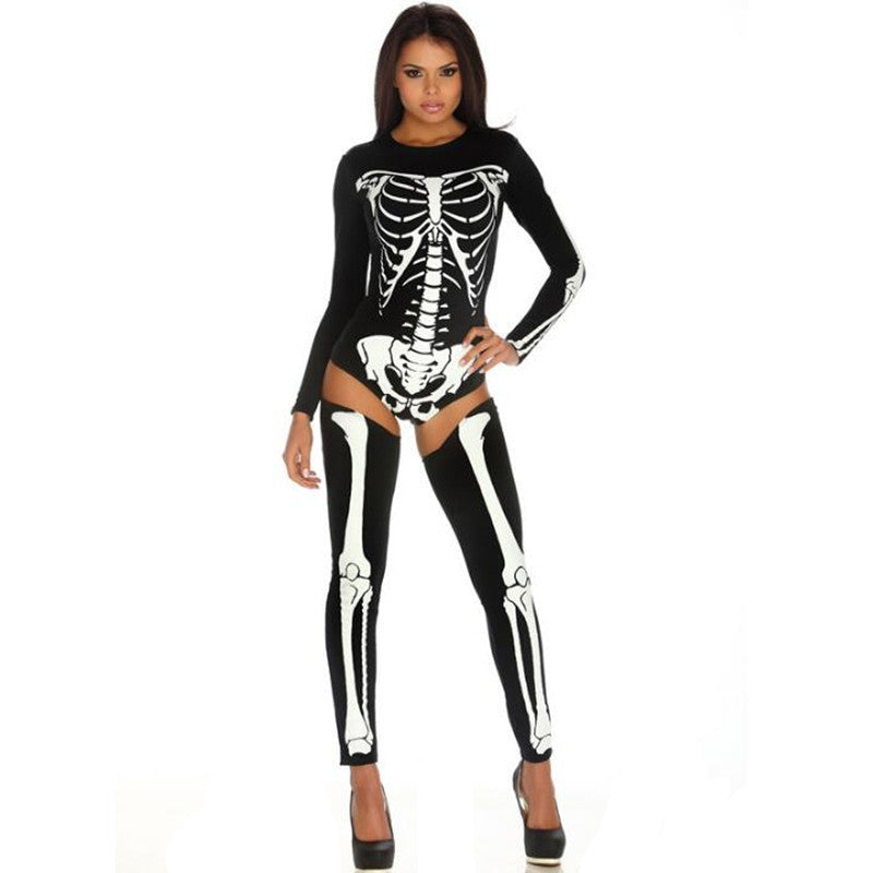 Damen Halloween Skelett Overall Kostüm für Party & Karneval