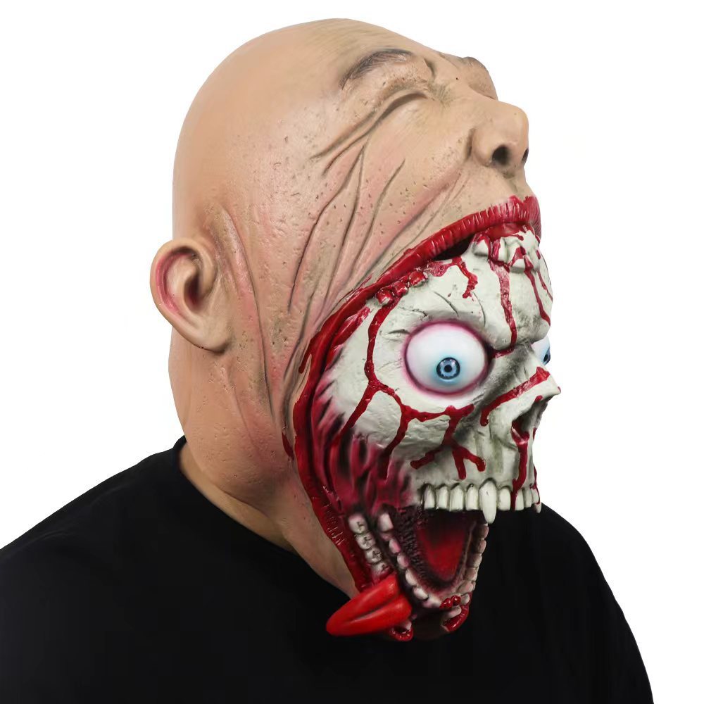 Halloween Latex Horrormaske für Erwachsene – Big Mouth Zombie Monster Kostümmaske