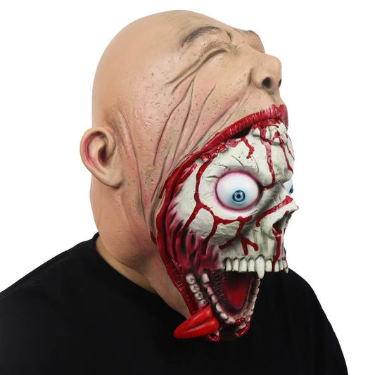 Halloween Latex Horrormaske für Erwachsene – Big Mouth Zombie Monster Kostümmaske