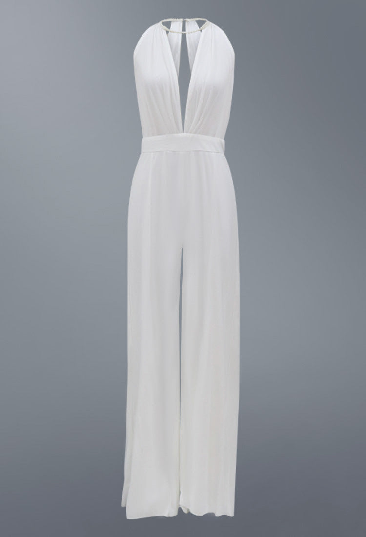 Kathryn – Tiefer V-Ausschnitt Halter Jumpsuit