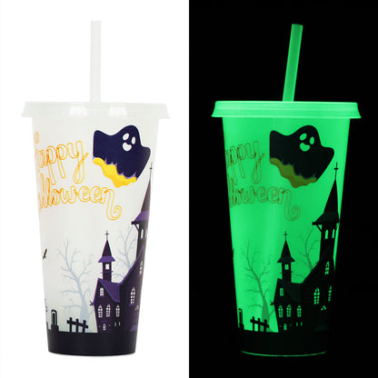 Halloween Becher mit Strohhalm – Leuchtender Partybecher für Halloween-Partys & Gruselige Dekoration