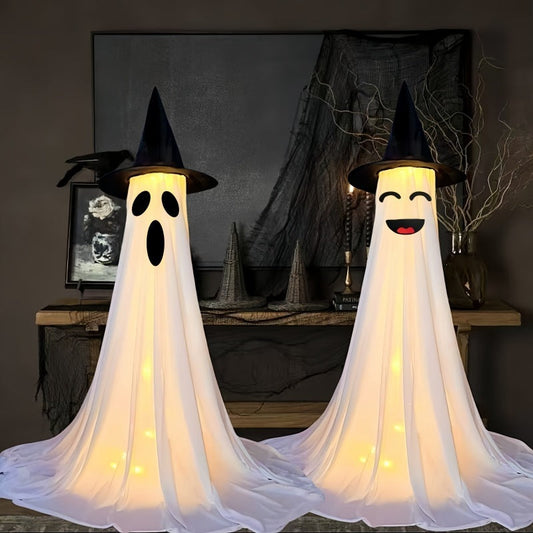 Halloween Deko Leuchtende Geister Figuren mit Hexenhut – Perfekt für Party, Haus & Garten