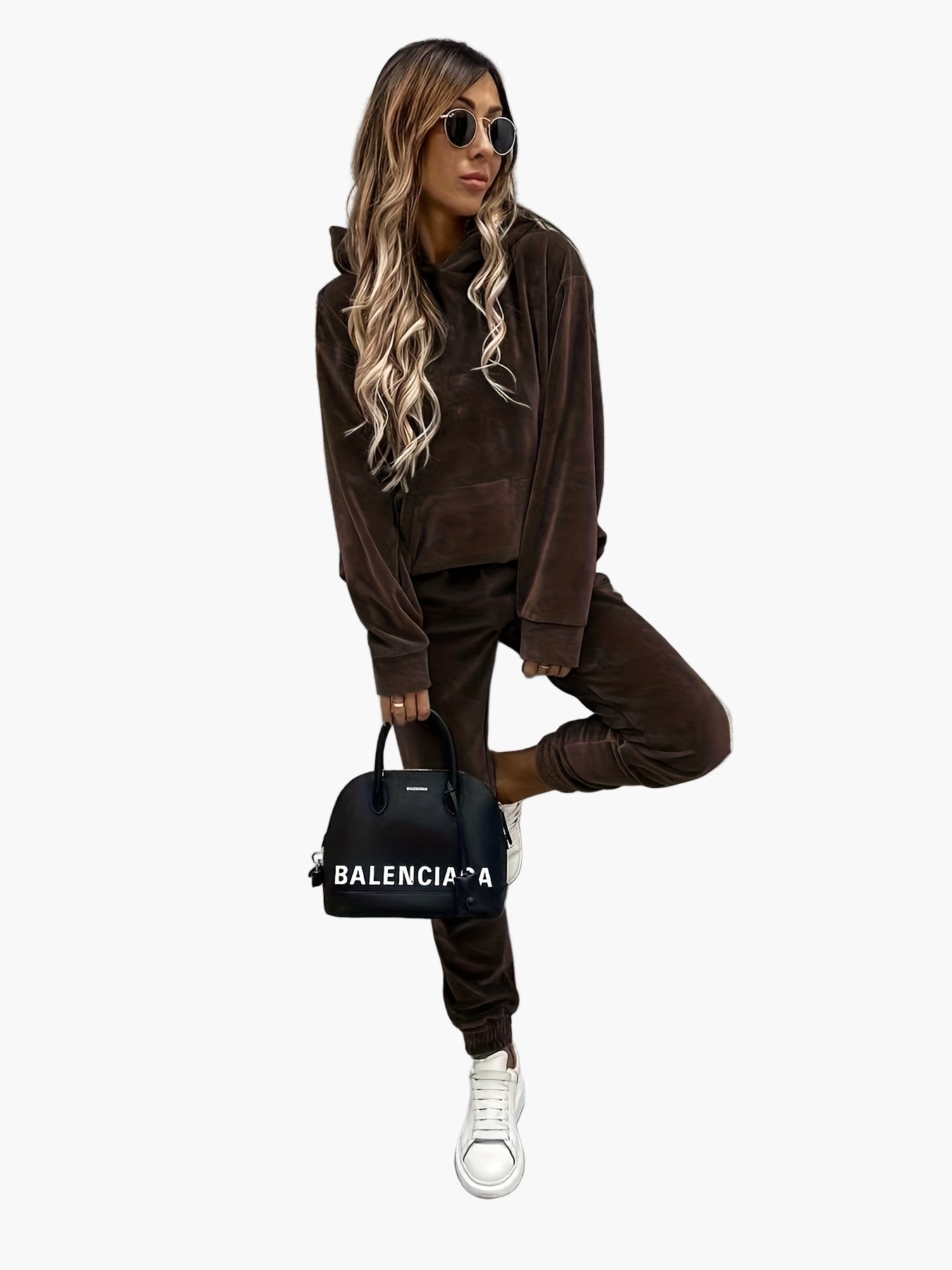 Damen Freizeit Hoodie Jogginganzug Set mit Tasche – Lässiger Streetstyle für Alltag & Reisen