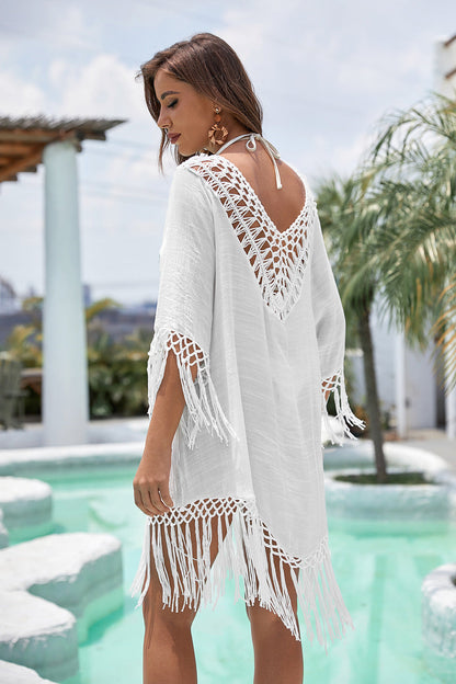 Heather – Gewebte Hohles Sonnencreme Bikini V-Ausschnitt Bluse
