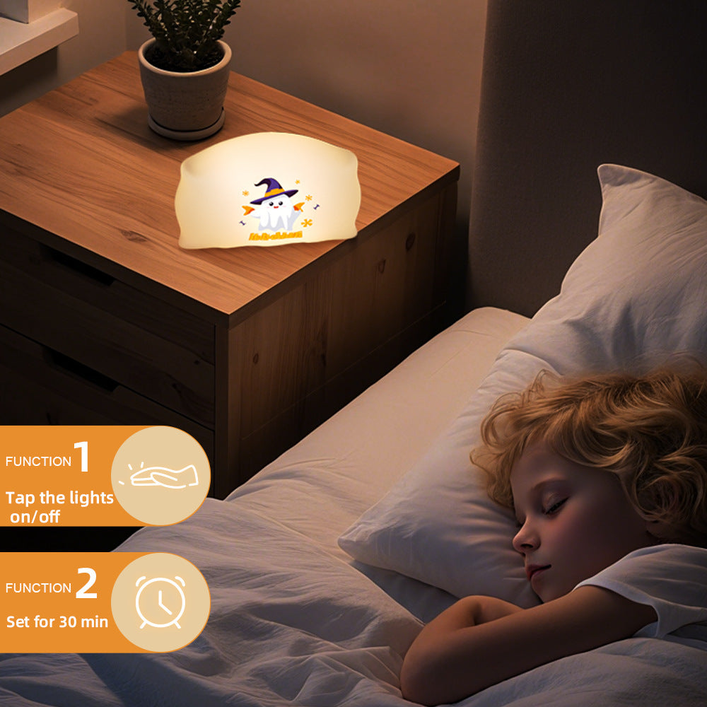 Halloween Nachtlicht für Kinder – Pat the Light – Deko-Lampe mit Geister- und Kürbis-Motiven, 3 Helligkeitsstufen, Timer, Touch-Funktion, ideales Geschenk und Partydeko