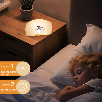 Halloween Nachtlicht für Kinder – Pat the Light – Deko-Lampe mit Geister- und Kürbis-Motiven, 3 Helligkeitsstufen, Timer, Touch-Funktion, ideales Geschenk und Partydeko