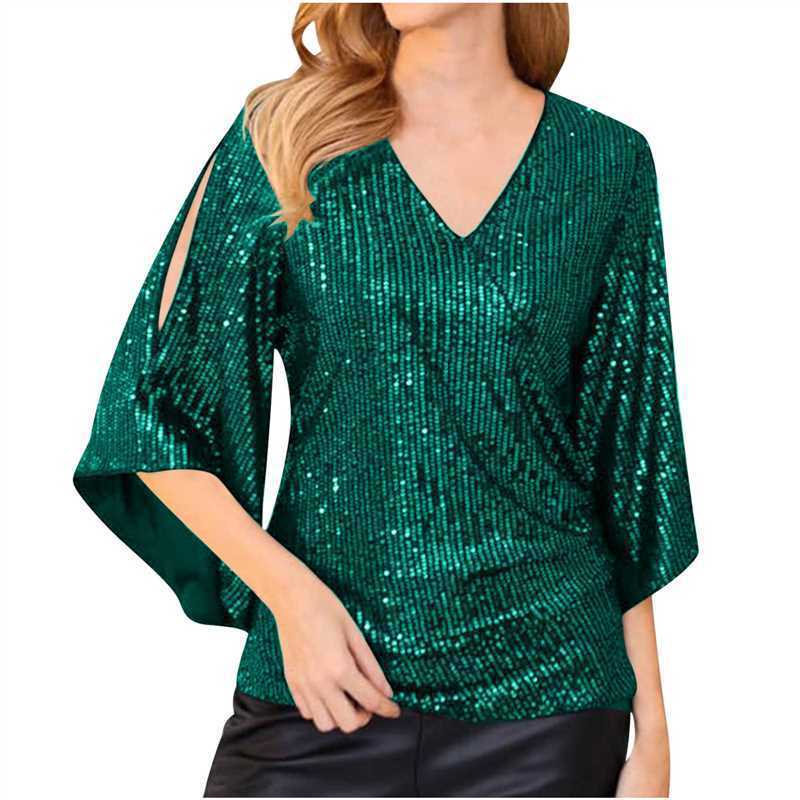 Alice – Pailletten T-Shirt für Damen, Kurzarm, mittellang