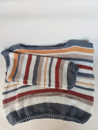 Damen Strickpullover im lässigen Streifen-Design für Herbst und Winter – Oversized, gemütlich, modisch