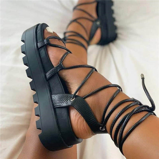Jessica – Römische Damenplattform-Sandalen in Uni-Farben