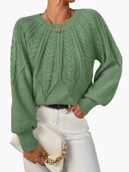 Damen Strickpullover mit Zopfmuster und Rundhalsausschnitt – Eleganter Alltagslook für Frühling & Herbst