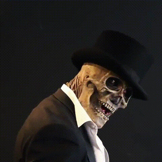 Halloween Herren Skelett Maske mit Zylinder – Gruselige Latex Kopfmaske für Kostüme & Deko