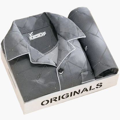 Herren Schlafanzug Set – Klassisches Design mit Weizenmuster, Langarm, Bequeme Nachtwäsche