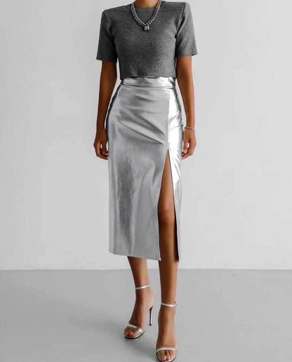 Giulia - Kunstlederrock mit modernem Metallic Look