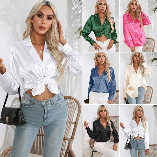 Carly – Satinbluse mit Anzugskragen