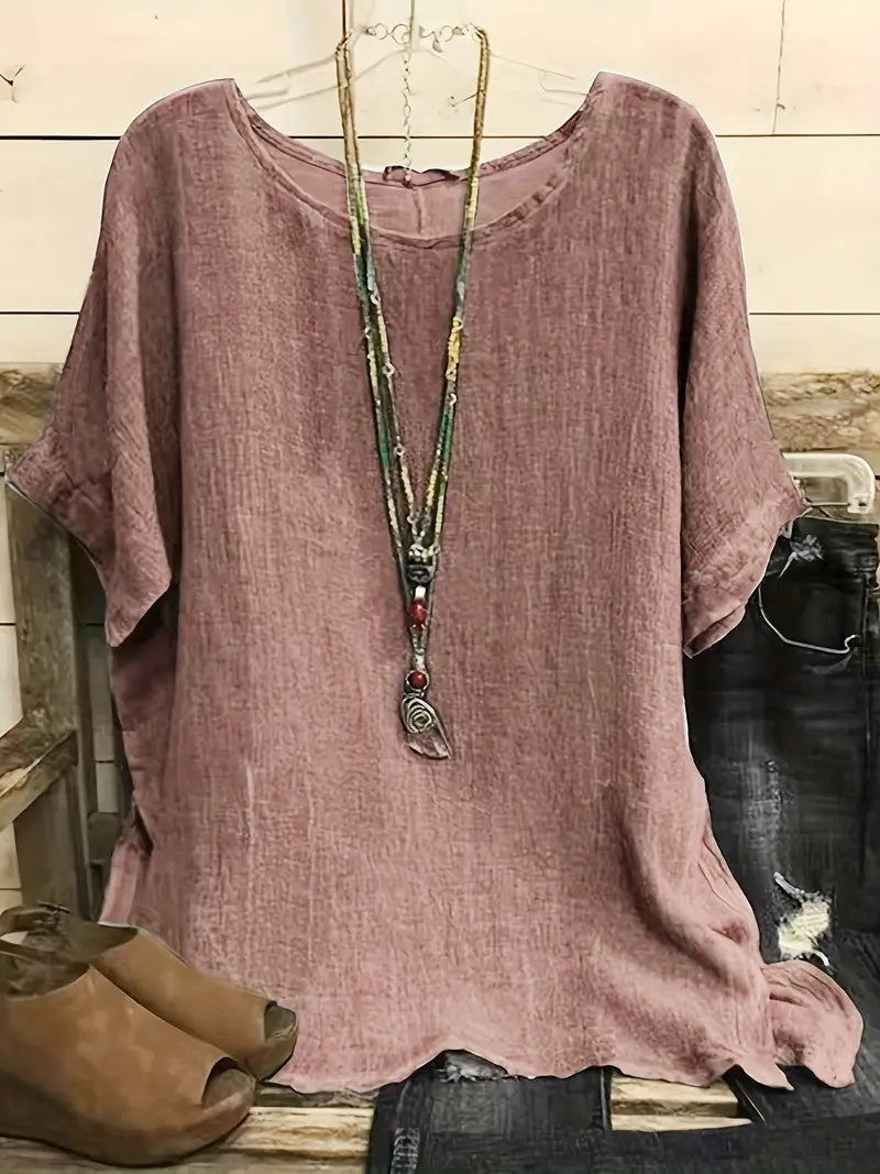 Joanne – Damenbluse mit Rundhalsausschnitt und 3/4-Ärmeln