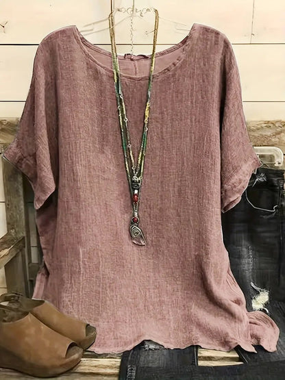 Joanne – Damenbluse mit Rundhalsausschnitt und 3/4-Ärmeln