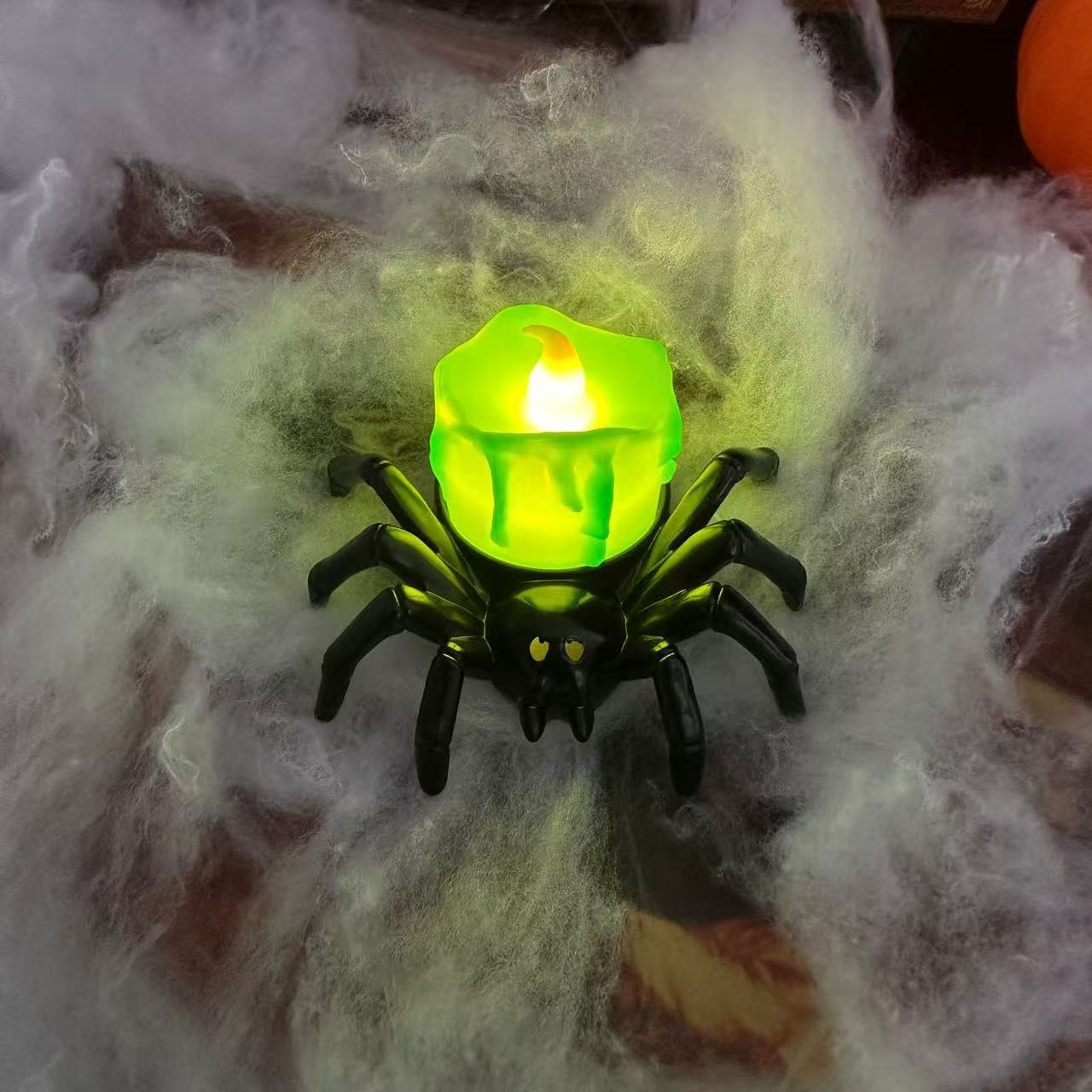 Halloween Spinnen-Kerzenlampe für Deko & Party – Gruselige LED Tischleuchte für Halloween