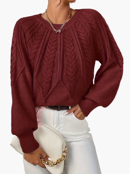 Damen Strickpullover mit Zopfmuster und Rundhalsausschnitt – Eleganter Alltagslook für Frühling & Herbst