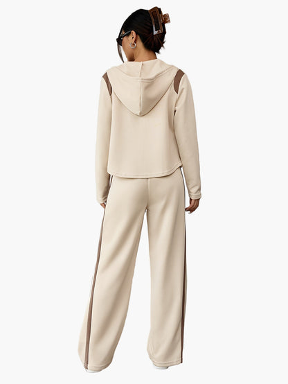 Damen Freizeit-Trainingsanzug mit Kapuze und weitem Bein – Modischer Zweiteiler für Alltag und Sport