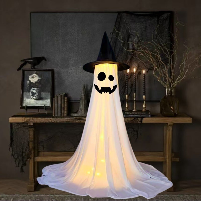 Halloween Deko Leuchtende Geister Figuren mit Hexenhut – Perfekt für Party, Haus & Garten