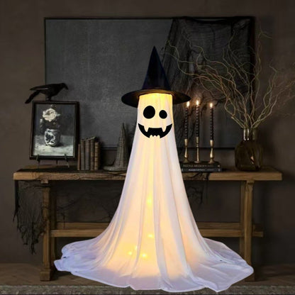 Halloween Deko Leuchtende Geister Figuren mit Hexenhut – Perfekt für Party, Haus & Garten