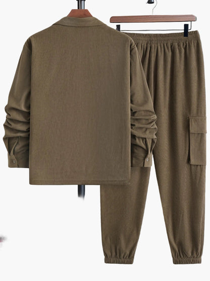 Herren Cord Freizeitanzug Zweiteiler – Lässiges Set mit Jacke und Cargohose, Streetwear Stil