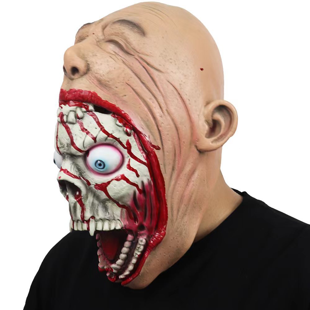 Halloween Latex Horrormaske für Erwachsene – Big Mouth Zombie Monster Kostümmaske