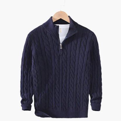 Herren Strickpullover mit Zopfmuster – Stilvoller Halbzip für Büro und Freizeit