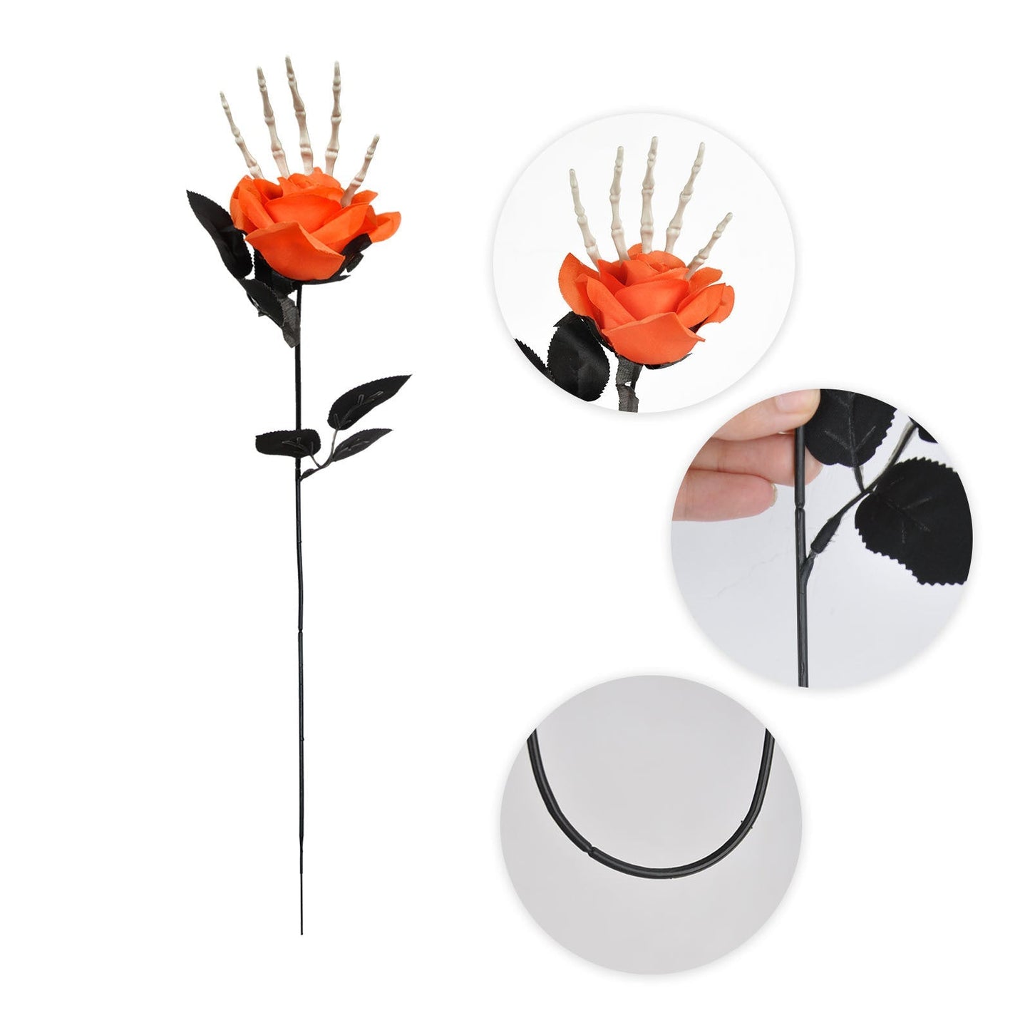 Halloween Dekoration Kunstrosen mit Skelett-Hand – Gruselige Blumen für Party & Tischdeko