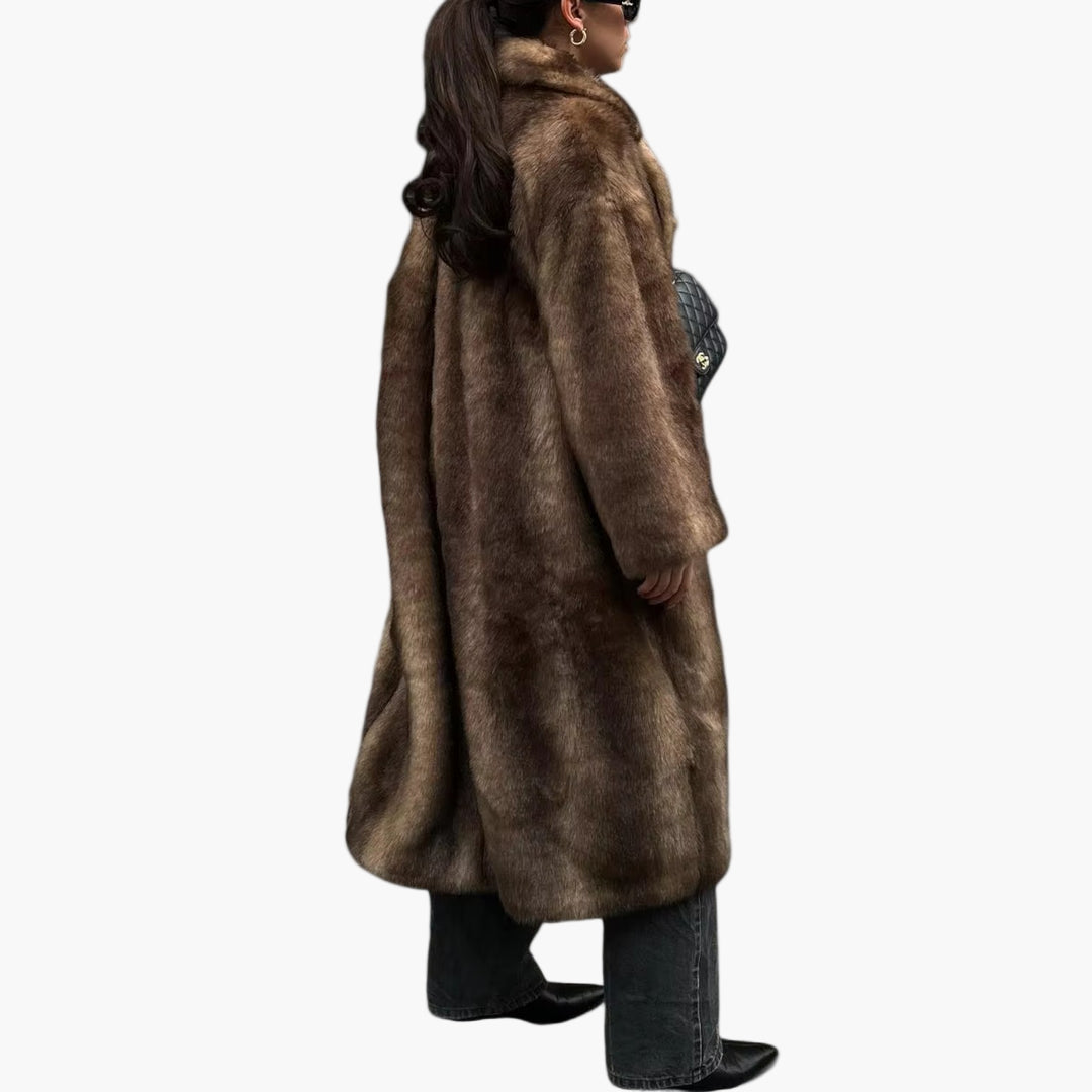 Damen Langer Kunstfell Trenchcoat – Eleganter Wintermantel im klassischen Stil für stilbewusste Frauen