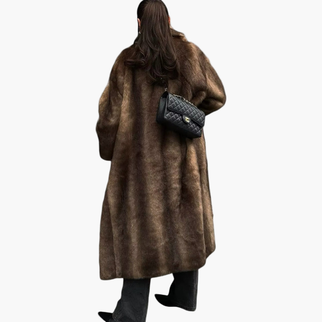 Damen Langer Kunstfell Trenchcoat – Eleganter Wintermantel im klassischen Stil für stilbewusste Frauen