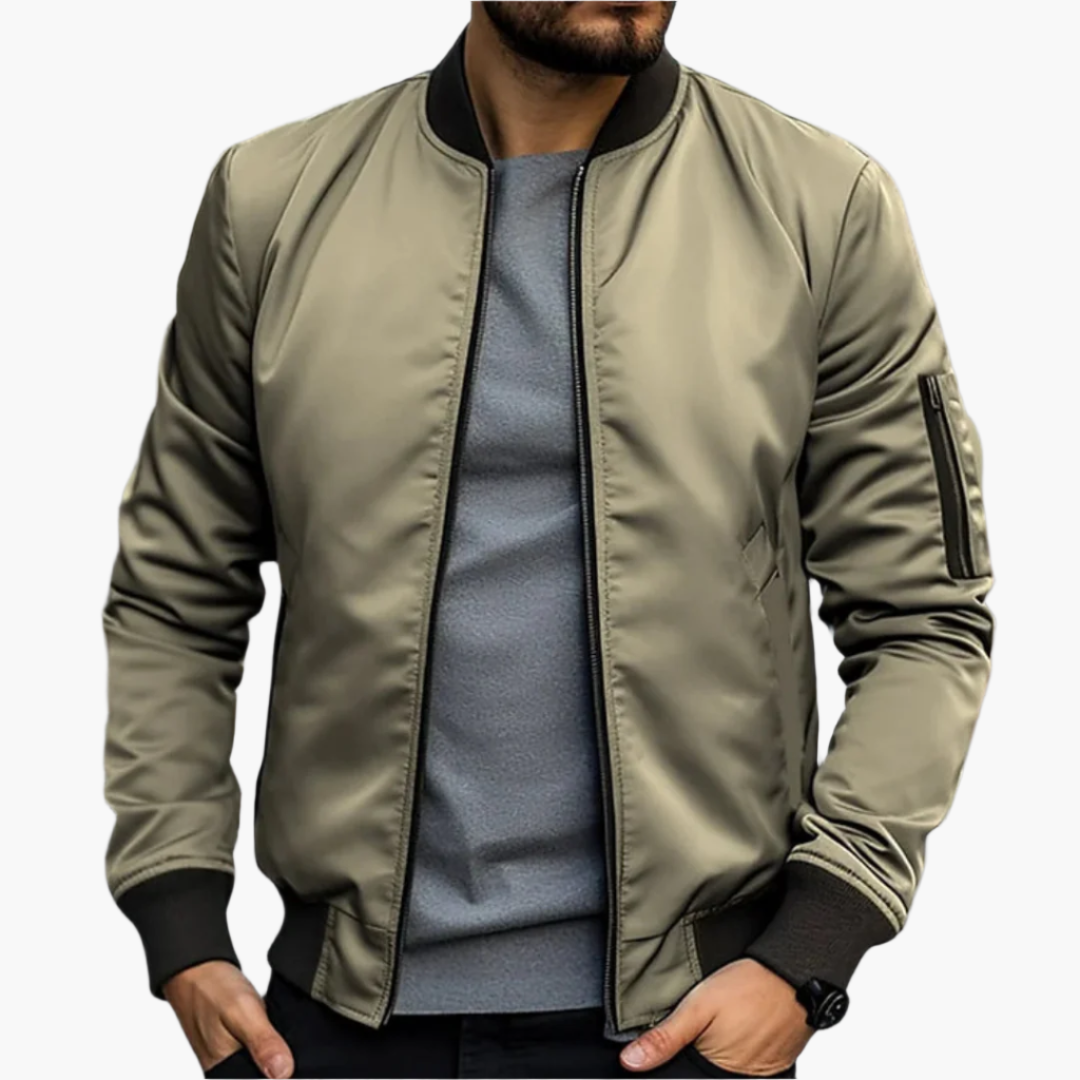 Herren Bomberjacke – klassische Übergangsjacke mit Frontzip, Rippbündchen & Ärmel-Tasche für Freizeit & City