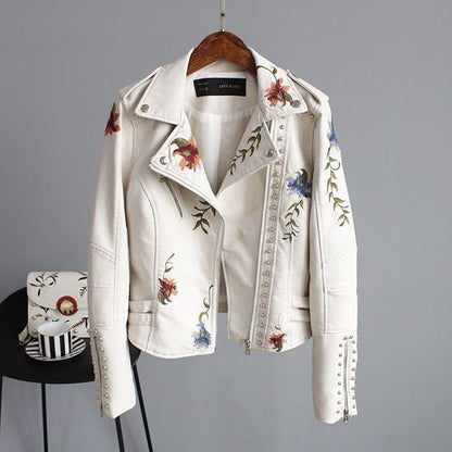 Damen Bikerjacke mit floraler Stickerei – Modisches Statement für Alltag und Abend