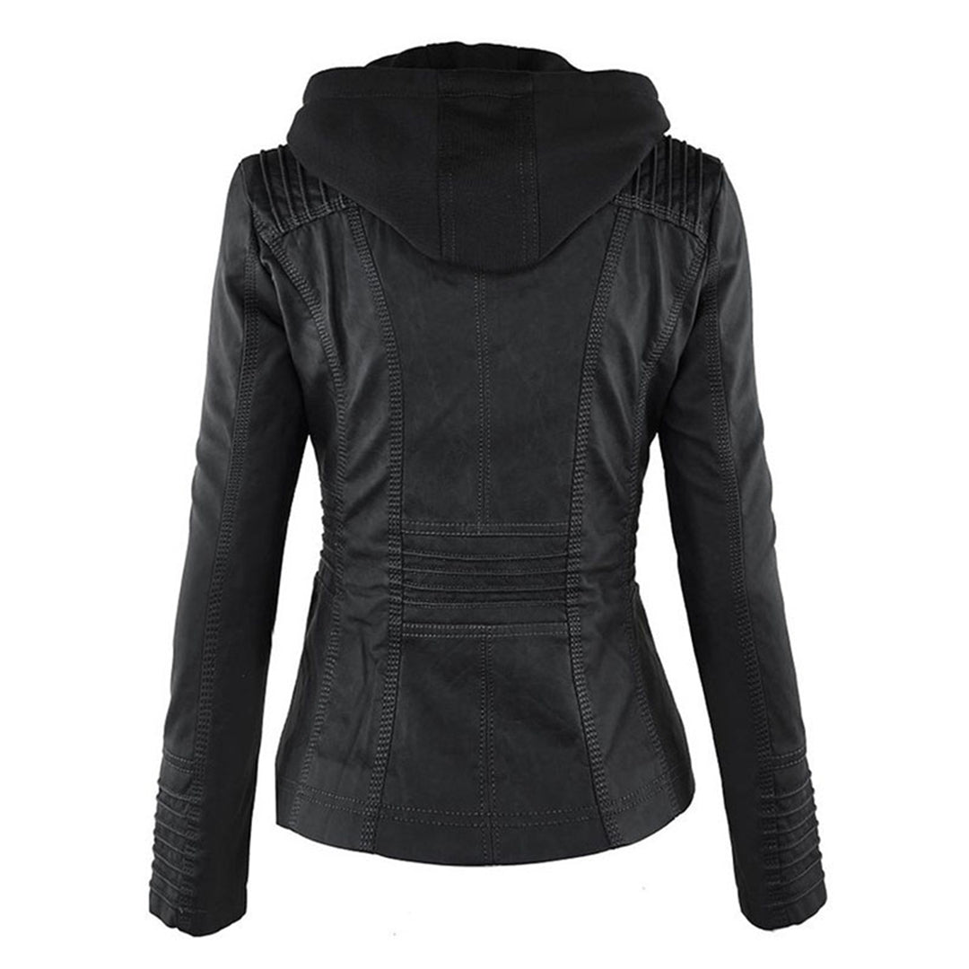 Damen veganem Lederjacke mit Kapuze – Modische Übergangsjacke für Alltag und Freizeit