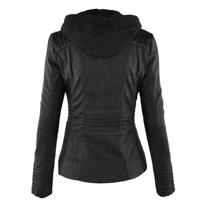 Damen veganem Lederjacke mit Kapuze – Modische Übergangsjacke für Alltag und Freizeit