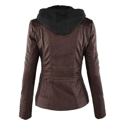 Damen Herbstjacke – Modische Lederjacke mit Kapuze und Reißverschluss, vielseitig & elegant für Alltag und Freizeit